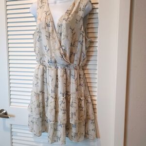 iZ Byer Floral Sleeveless Cream Ruffle Dress Size XL